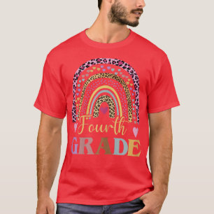 Fourth Grade Boho Rainbow Leopard Teacher Kid Back T-Shirt