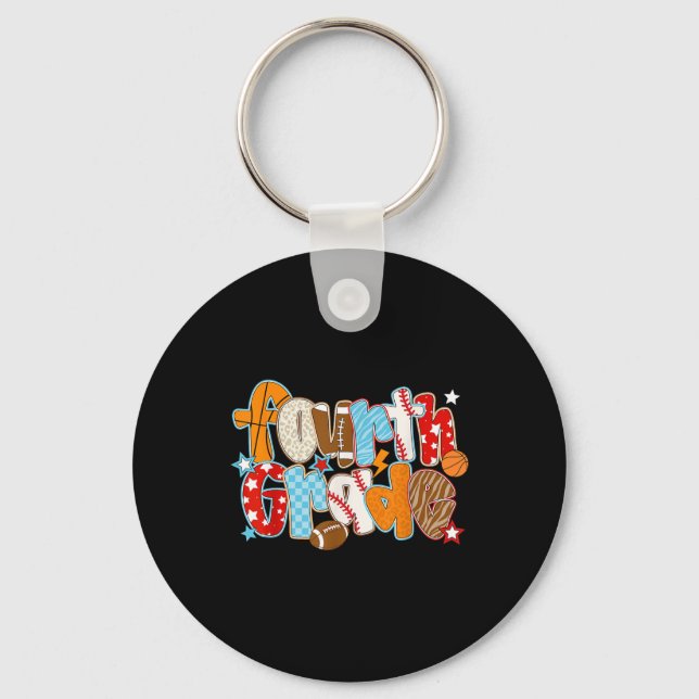 Fourth Grade Boy Back To School Baseball Basketbal Key Ring (Front)
