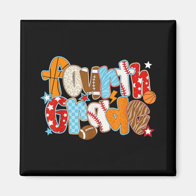 Fourth Grade Boy Back To School Baseball Basketbal Magnet (Front)