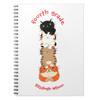 Fourth Grade Kids Back to School 4 Cats Cute Notebook