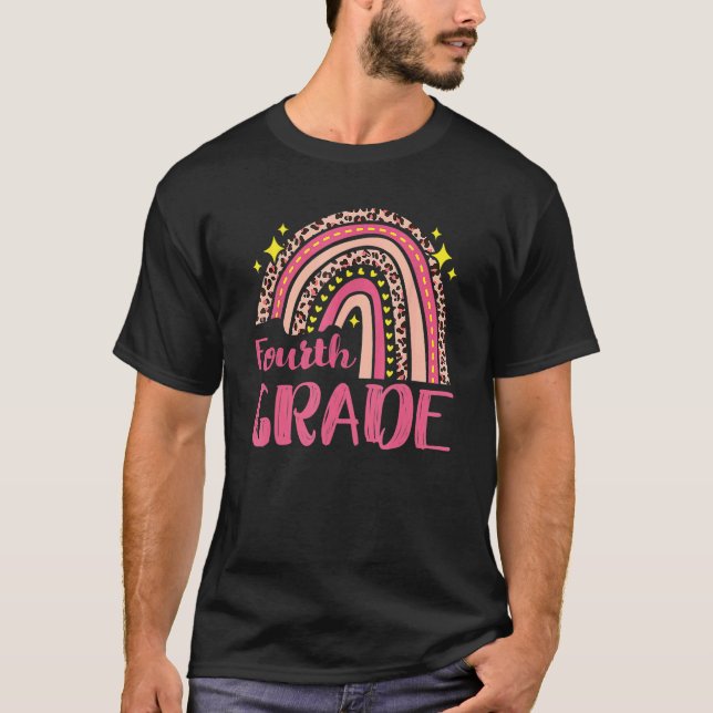 Fourth Grade Leopard Rainbow Back To School Teache T-Shirt (Front)