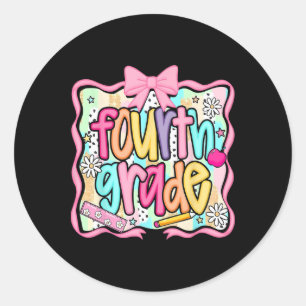 Fourth Grade Pencil Coquette Back To School Teache Classic Round Sticker