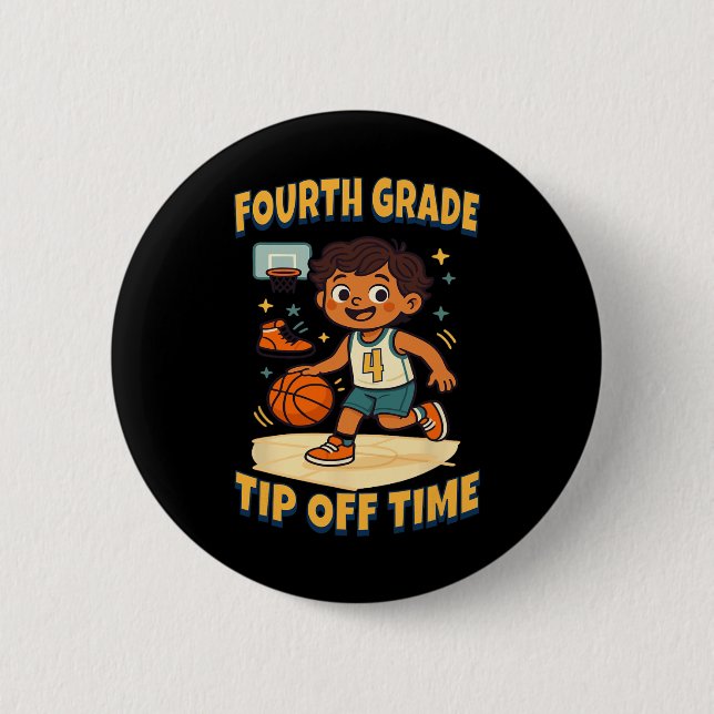 Fourth Grade Sketll Tip Off Game Day Vibes  6 Cm Round Badge (Front)
