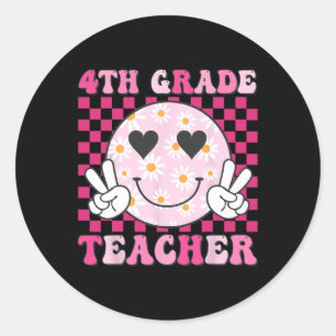 Fourth Grade Teacher Ck To School Daisy Smile Face Classic Round Sticker