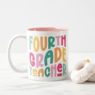 Fourth Grade Teacher Colorful Text Two-Tone Coffee Mug