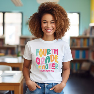 Fourth Grade Teacher Colourful Retro Text Custom T-Shirt