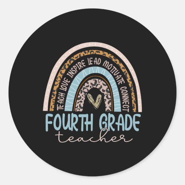 Fourth Grade Teacher Leopard Boho Rainbow Back To  Classic Round Sticker (Front)
