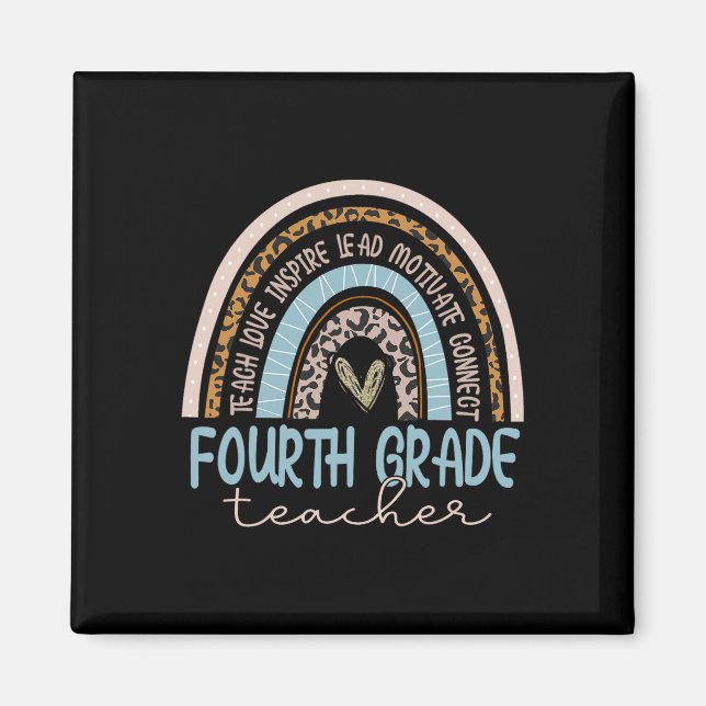 Fourth Grade Teacher Leopard Boho Rainbow Back To  Magnet (Front)