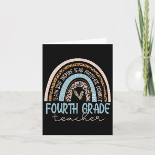 Fourth Grade Teacher Leopard Boho Rainbow Byck To Card