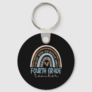 Fourth Grade Teacher Leopard Boho Rainbow Byck To Key Ring