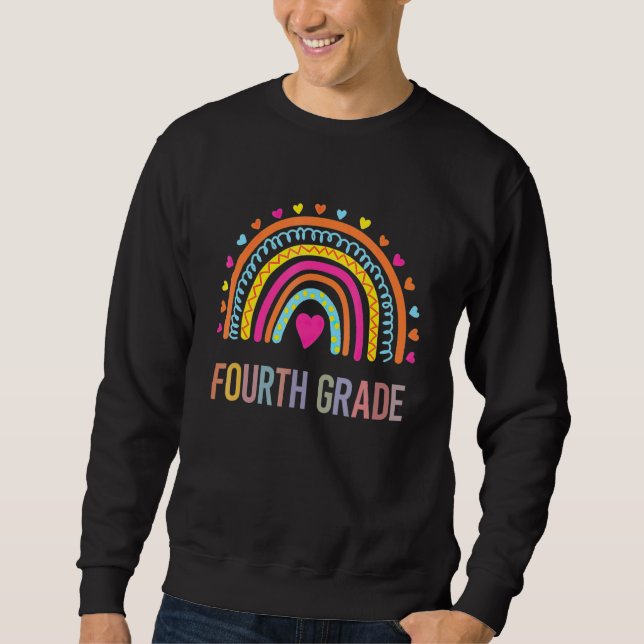 Fourth Grade Teacher Leopard Rainbow 4th Grade Tea Sweatshirt (Front)