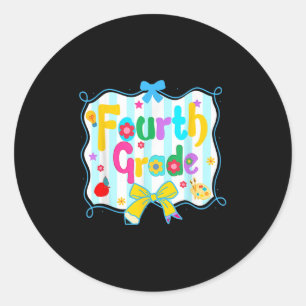 Fourth Grade Teacher Pencil Coquette Bow Back To S Classic Round Sticker