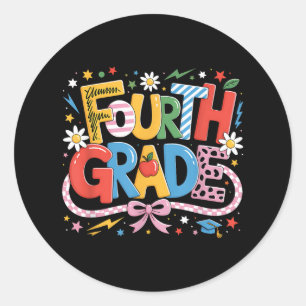 Fourth Grade Teacher Student Back To School Happy Classic Round Sticker
