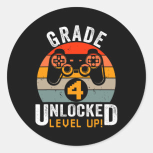 Fourth Grade Unlocked Level Up Gamer Vintage Video Classic Round Sticker