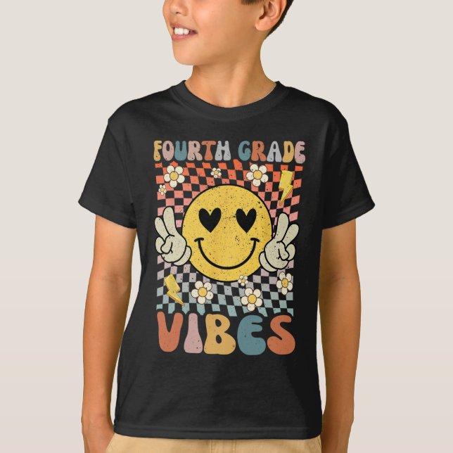 Fourth Grade Vibes 4th Grade Retro Teacher 1st Day T-Shirt (Front)