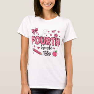 Fourth Grade Vibes Back To School Coquette Bow T-Shirt