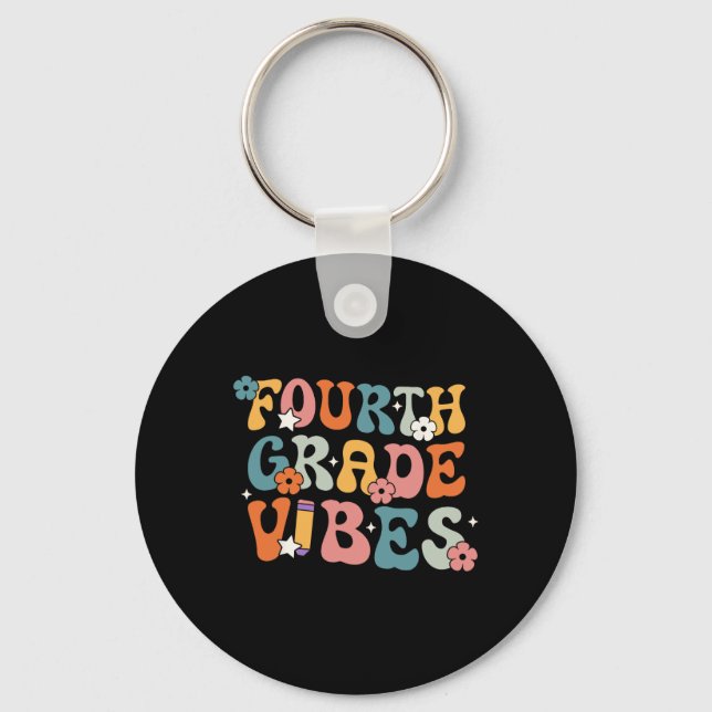 Fourth Grade Vibes Back To School Retro 4th Grade  Key Ring (Front)