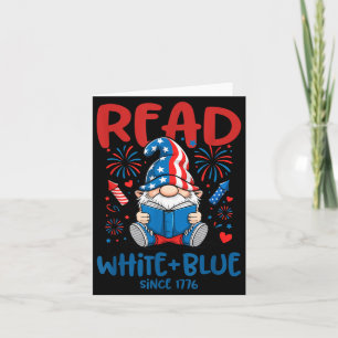 Fourth July Read White Blue Gnome Fireworks Book Card