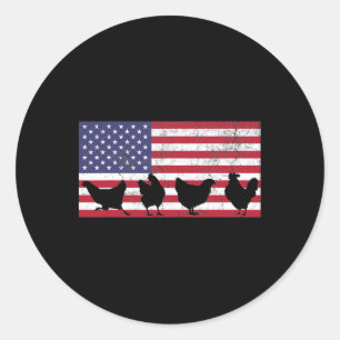 Fourth Of July 4th Chicken Hen Farm American Flag Classic Round Sticker