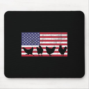 Fourth Of July 4th Chicken Hen Farm American Flag Mouse Pad