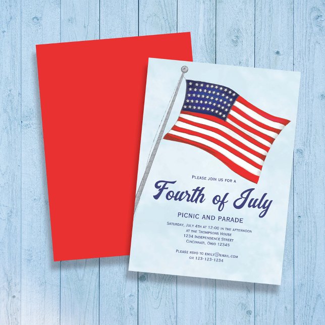Fourth of July American Flag Custom Invitation (Watercolor American Flag Custom Invitation.)