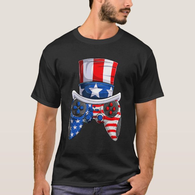 Fourth Of July  American Flag Video Game Kids Boy T-Shirt (Front)