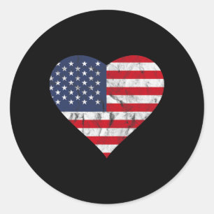 Fourth Of July American Flag Vintage Heart Cute In Classic Round Sticker