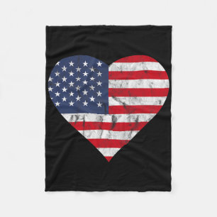 Fourth Of July American Flag Vintage Heart Cute In Fleece Blanket
