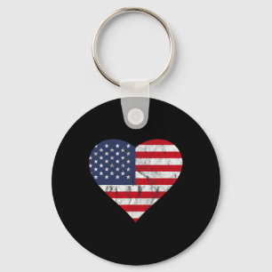 Fourth Of July American Flag Vintage Heart Cute In Key Ring