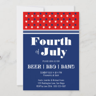 Fourth of July BBQ Celebration Red White Blue  Inv Invitation