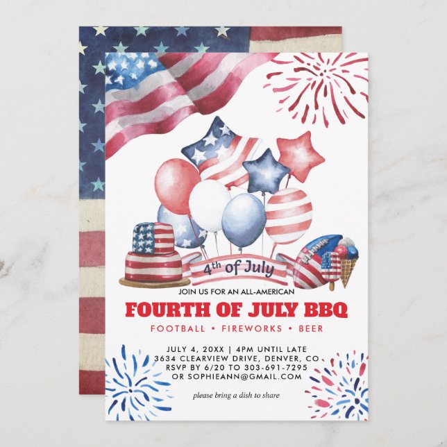 Fourth of July BBQ Invitation (Front/Back)