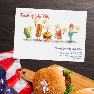 Fourth of July BBQ Mascots | Independence Day Invitation