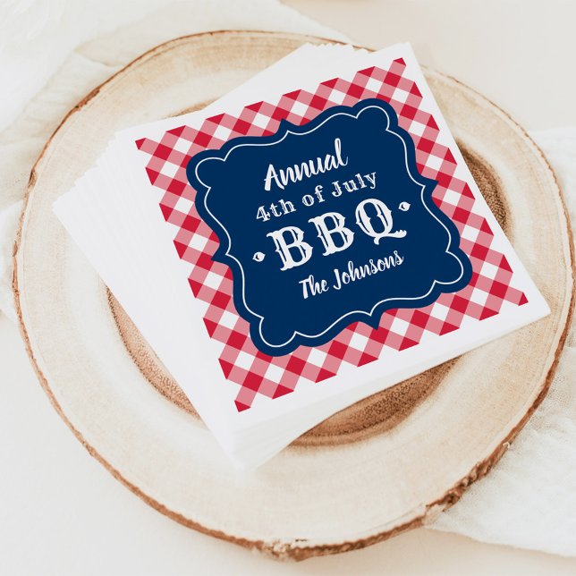 Fourth of July BBQ Navy Red Gingham Custom Napkin (Creator Uploaded)