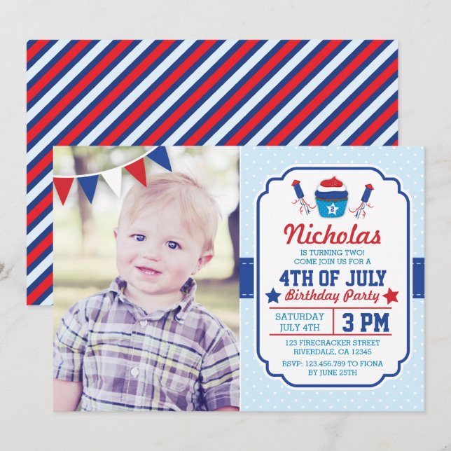 Fourth Of July Birthday Party Invitation (Front/Back)