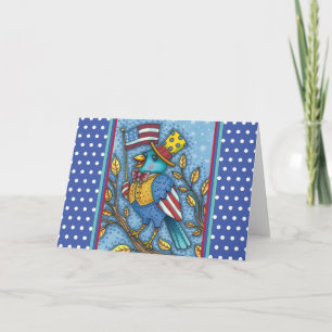 FOURTH OF JULY BLUEBIRD TWEET, AMERICAN FLAG Blank Holiday Card