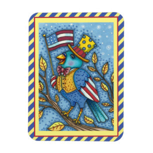 FOURTH OF JULY BLUEBIRD TWEET, AMERICAN FLAG Cute Magnet