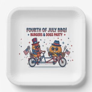Fourth of July Burgers & Dogs Party Paper Plate