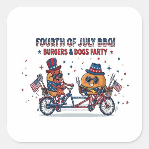 Fourth of July Burgers & Dogs Party Square Sticker