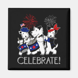 Fourth Of July Celebration Terrier Dogs Marching Magnet