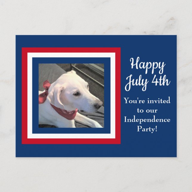 Fourth of July Cute Red White Blue Dog Invitation Postcard (Front)
