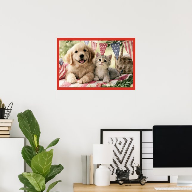 Fourth of July decorations and cute pets, (Home Office)