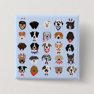 Fourth Of July Dog Faces 15 Cm Square Badge