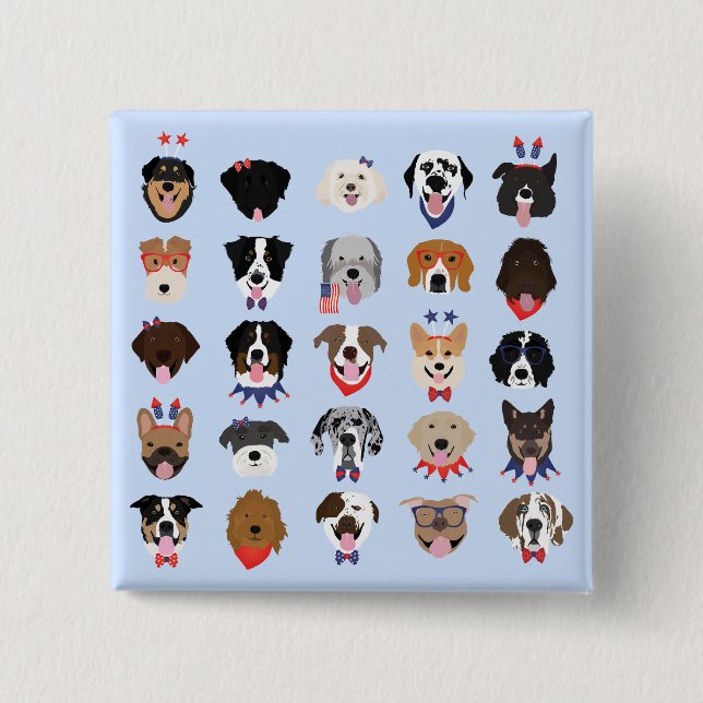 Fourth Of July Dog Faces 15 Cm Square Badge (Front)