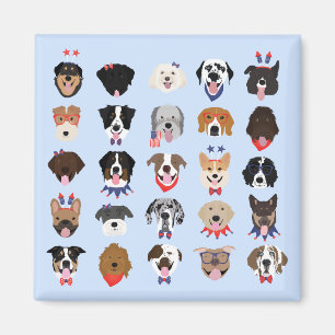 Fourth Of July Dog Faces Magnet
