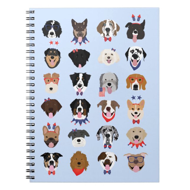 Fourth Of July Dog Faces Notebook (Front)