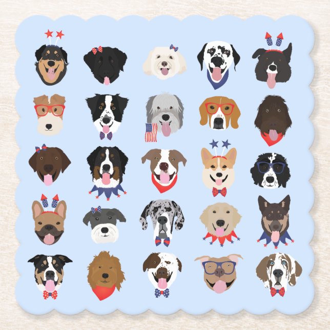 Fourth Of July Dog Faces Paper Coaster (Front)