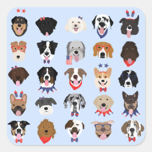 Fourth Of July Dog Faces Square Sticker