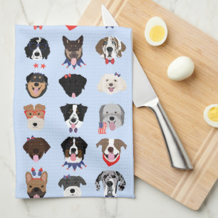 Fourth Of July Dog Faces Tea Towel