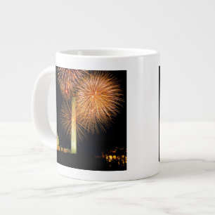 Fourth of July, Firework Display, Skyline Large Coffee Mug