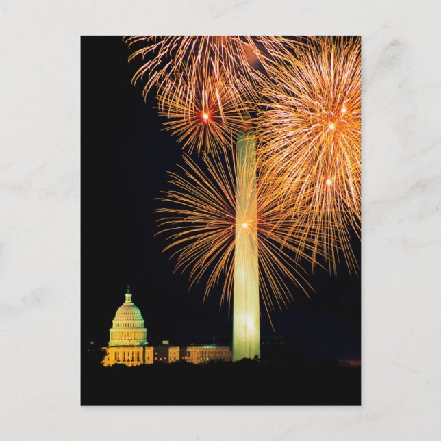 Fourth of July, Firework Display, Skyline Postcard (Front)